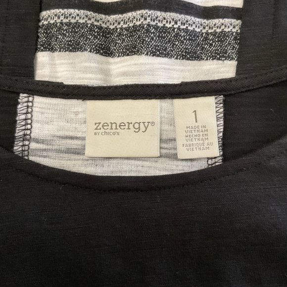 Chico’s Zenergy Back Striped Short Sleeve Tee Foiling on Front - Size … - Picture 11 of 11